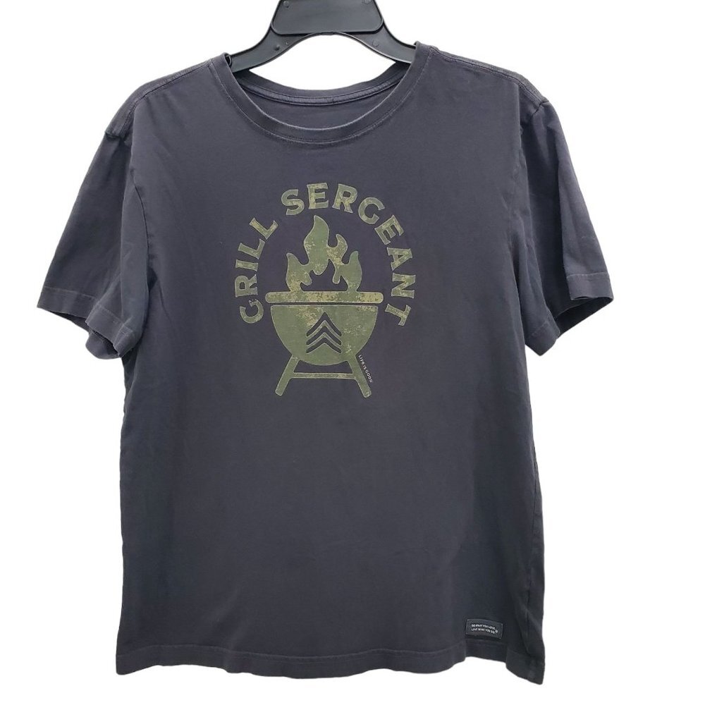 Life is Good Men's Charcoal Camo Grill Sargeant Graphic‎ Dad Humor Tee Size S